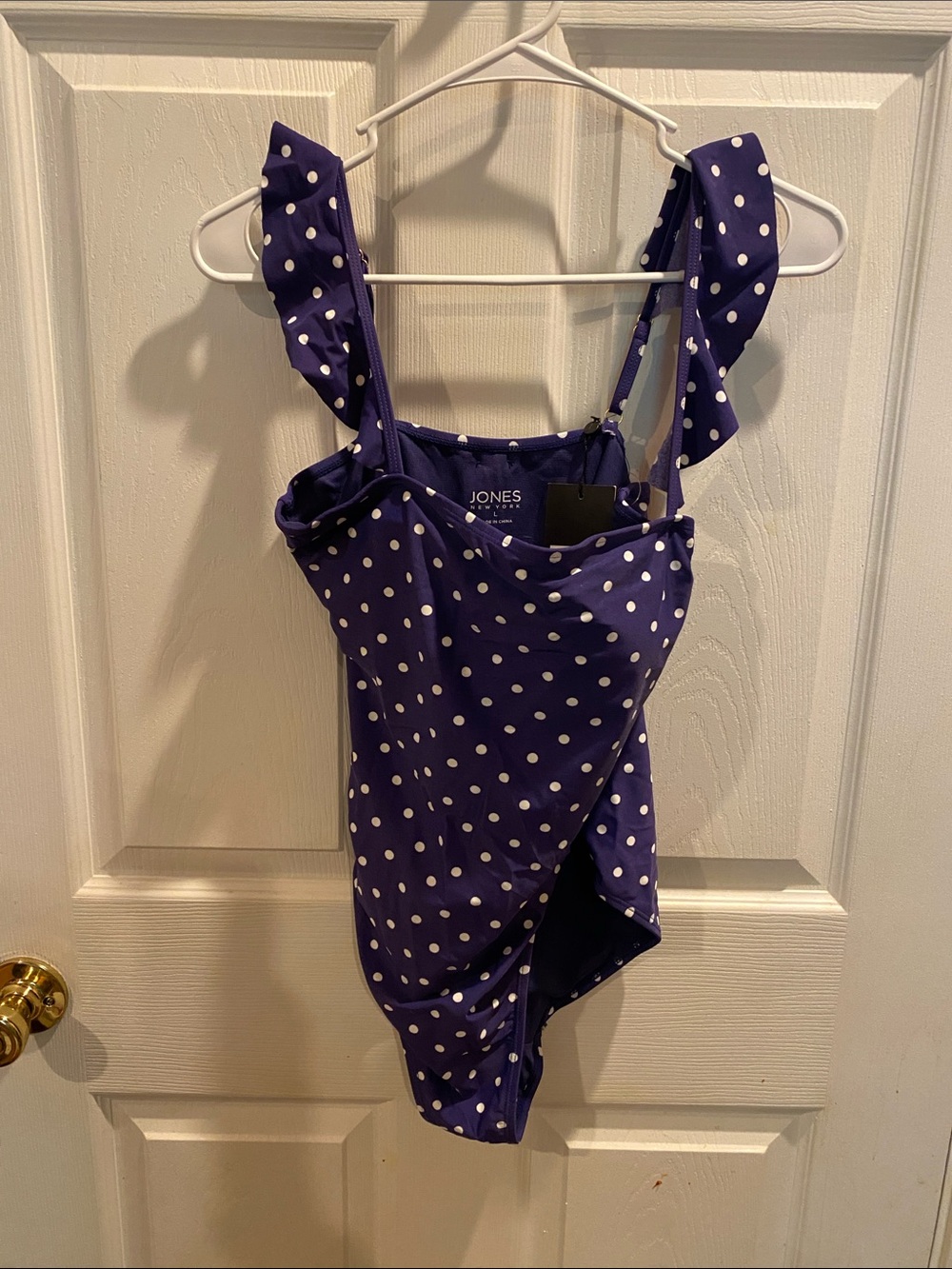 Jones New York Purple Polka Dot One-Piece with Ruffle Straps